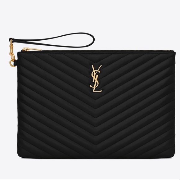 YSL Cassandre Saint Laurent Matelessé Tablet Pouch in Quilted Leather, Black - Picture 1 of 5